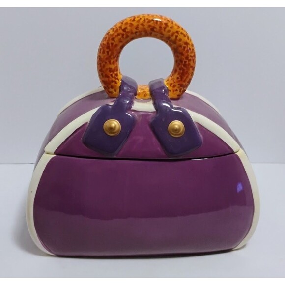 DAVIDS COOKIES PURPLE PASSION HANDBAG CERAMIC COOKIE JAR W MATICHING TREAT JAR - Picture 3 of 10